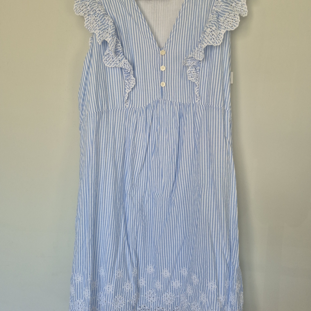 LOFT Striped Mini Dress with Lace Accents